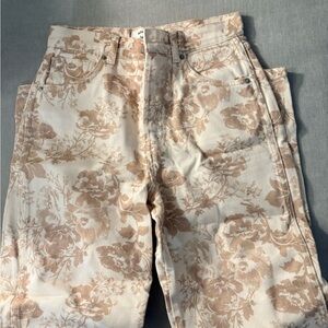 Reformation Cream and Beige Floral Jeans
